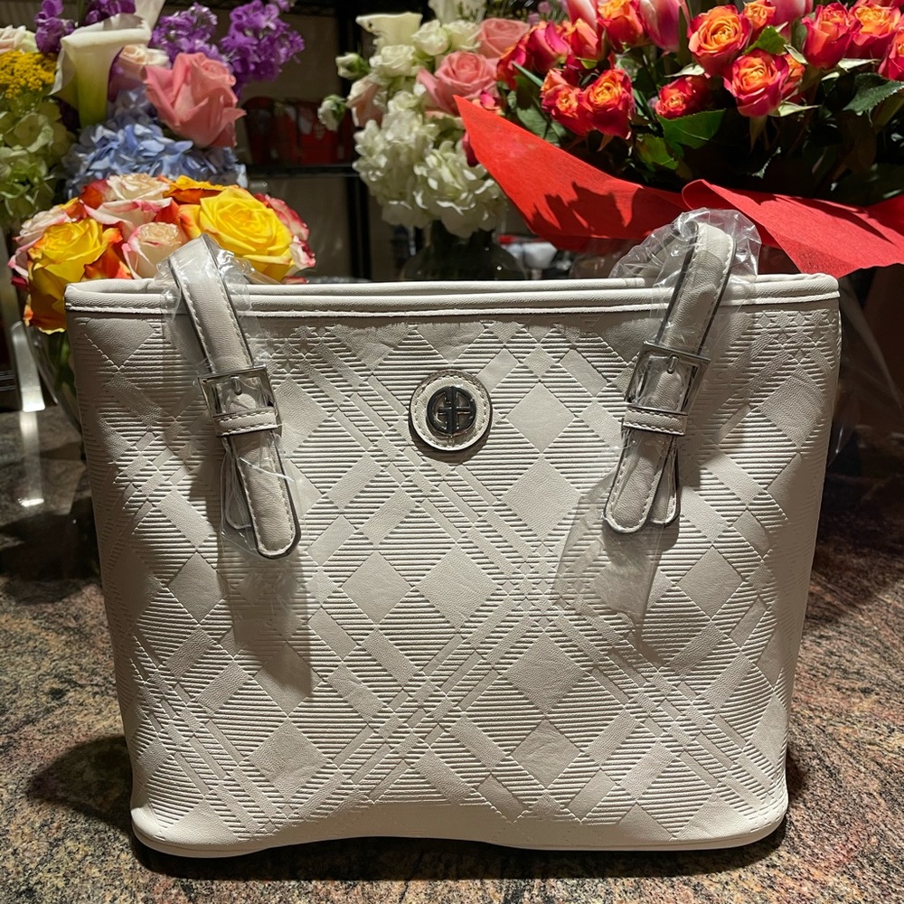 Giani Bernini Plaid White Embossed Tote